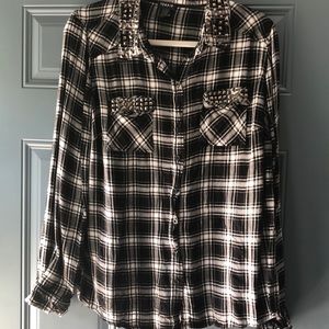 Checked long sleeved button down with studs